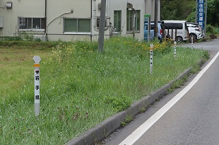 差込式木製デリネーター 国道107号岩手県住田町 世田米中学校付近